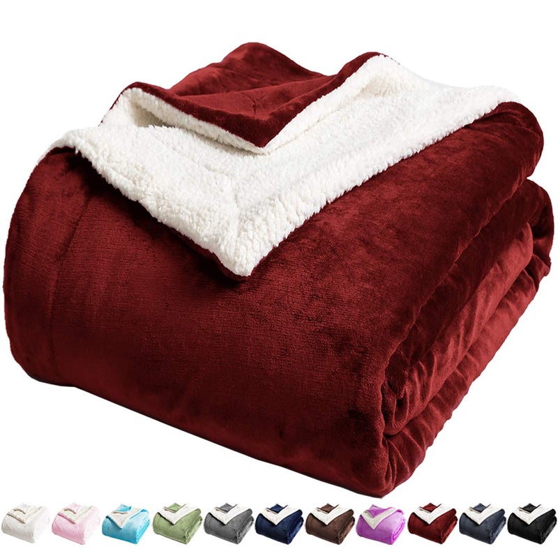 LBRO2M Sherpa Fleece Bed Blanket King Size Super Soft Fuzzy Plush Warm Cozy Fluffy Microfiber Couch Throw Velvet Double Reversible Blankets,Red - Image 1